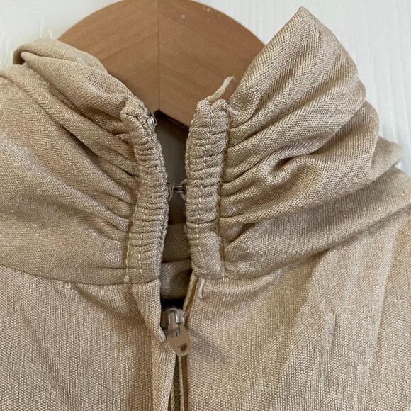 Vintage 70s Metallic Gold Check High Neck Cowl Modest Long Sleeve Gown - Picture 13 of 16